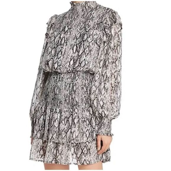English factory metallic smocked snake print long sleeve dress - Picture 1 of 10